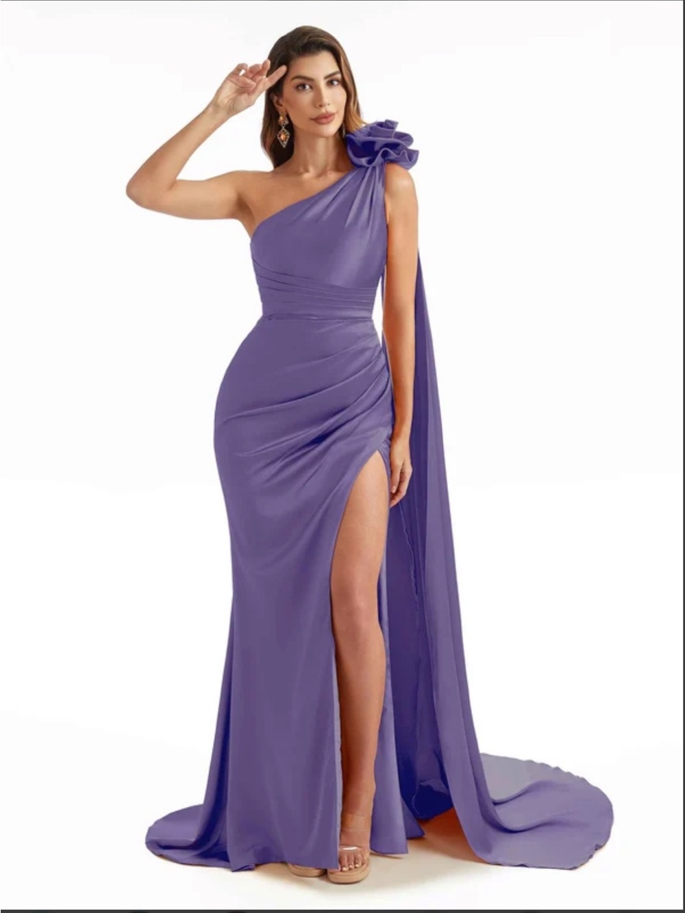 One-Shoulder Tahiti Evening Gown with Draped Rosette